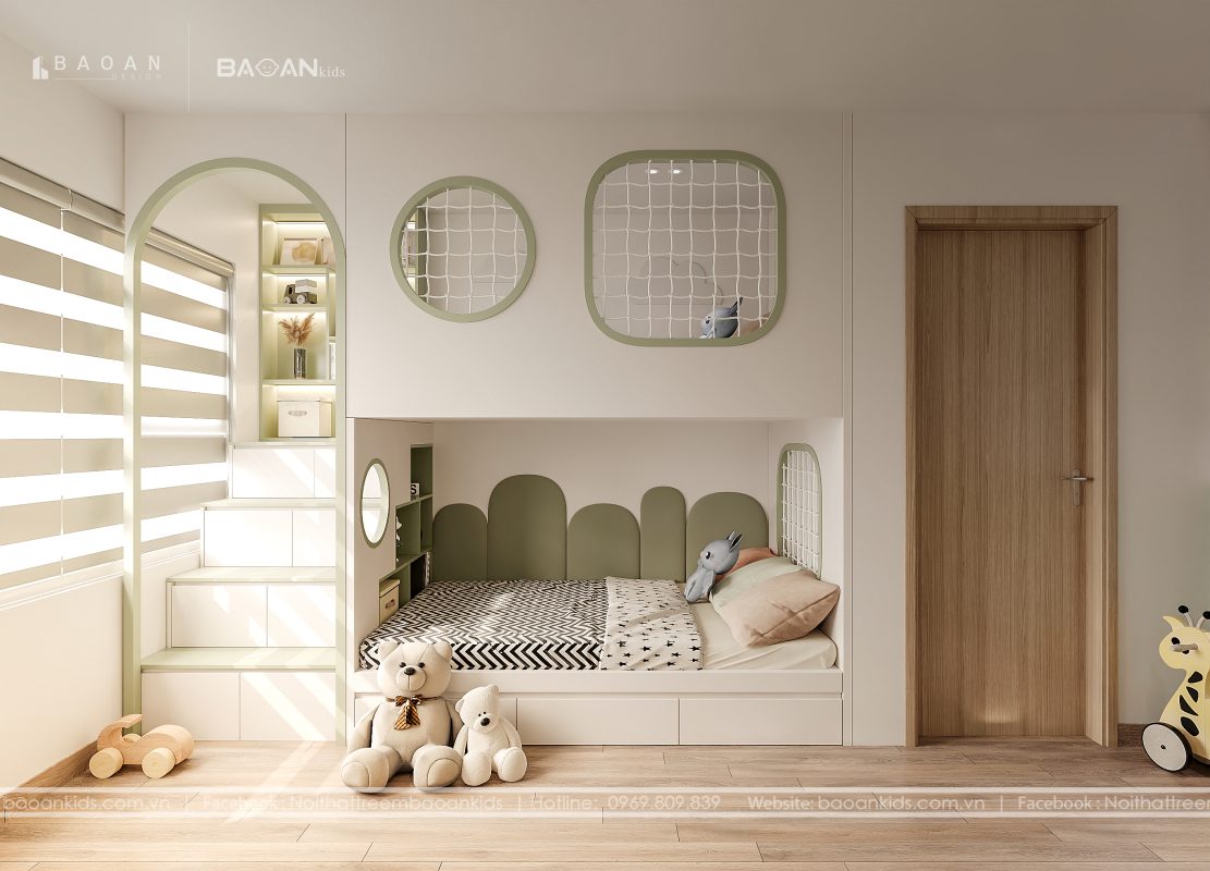 Thiết kế phòng ngủ cho 2 bé song sinh cực đẹp với giường tầng đa năng