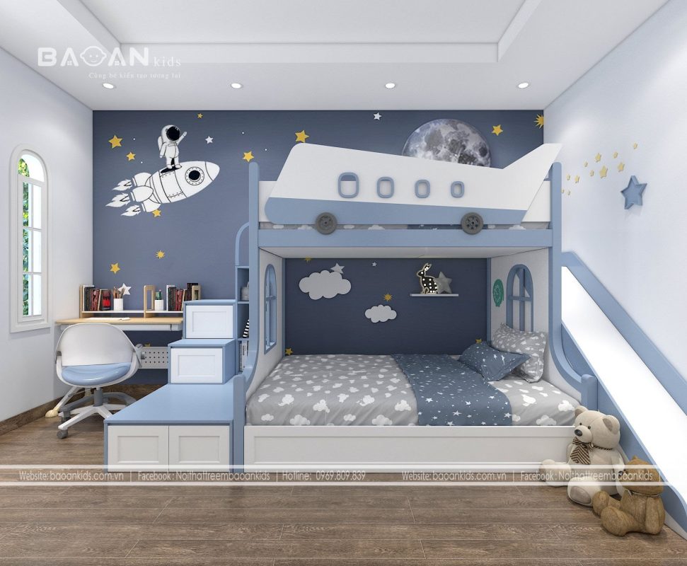 Thực hiện hóa ước mơ làm phi công của bé - mẹ Thu Trang - Đội Cấn Ba Đình lựa chọn mẫu giường tầng cho máy bay cực đẹp