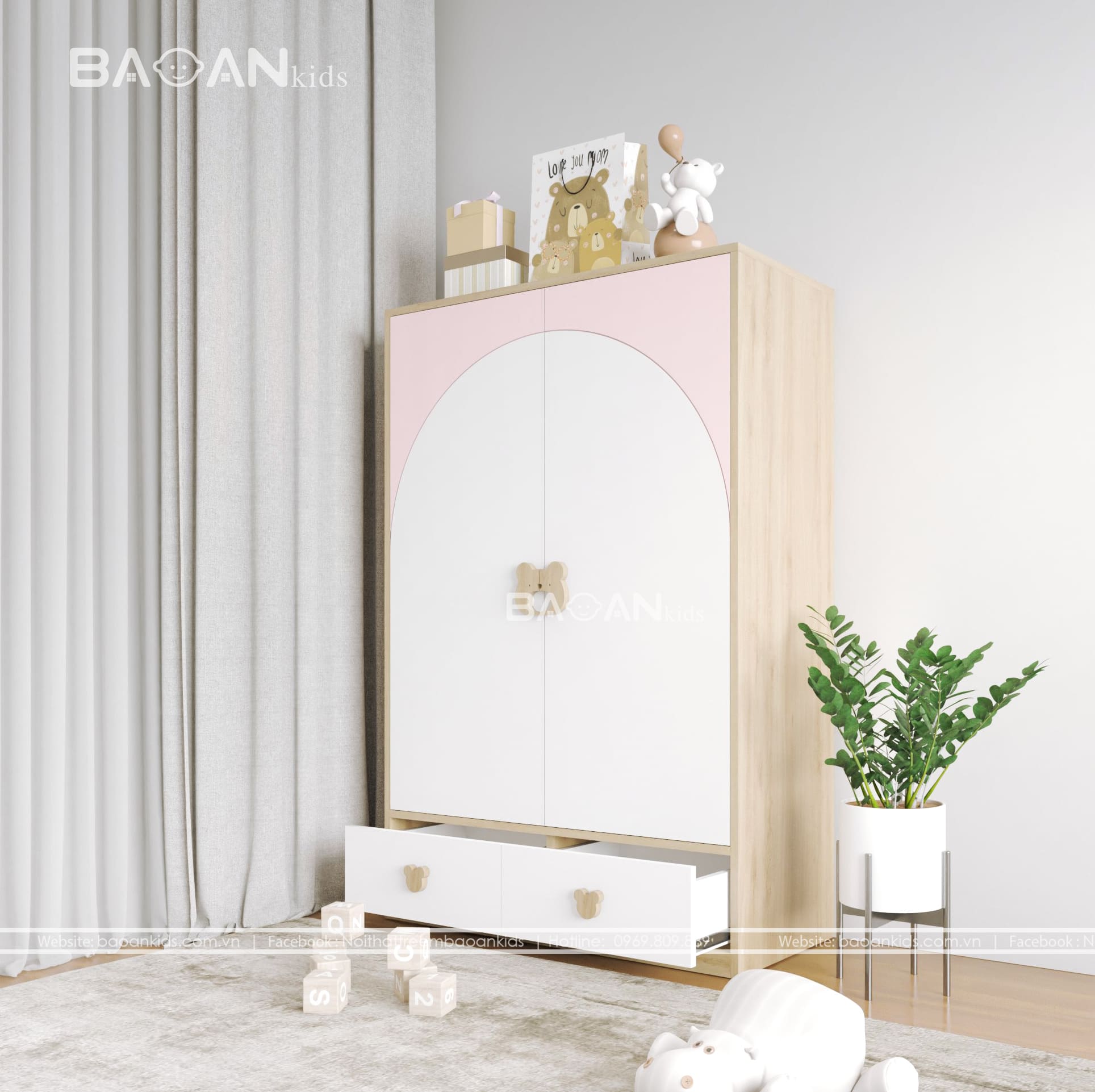 Tủ quần áo trẻ em bảo an kids 2-1