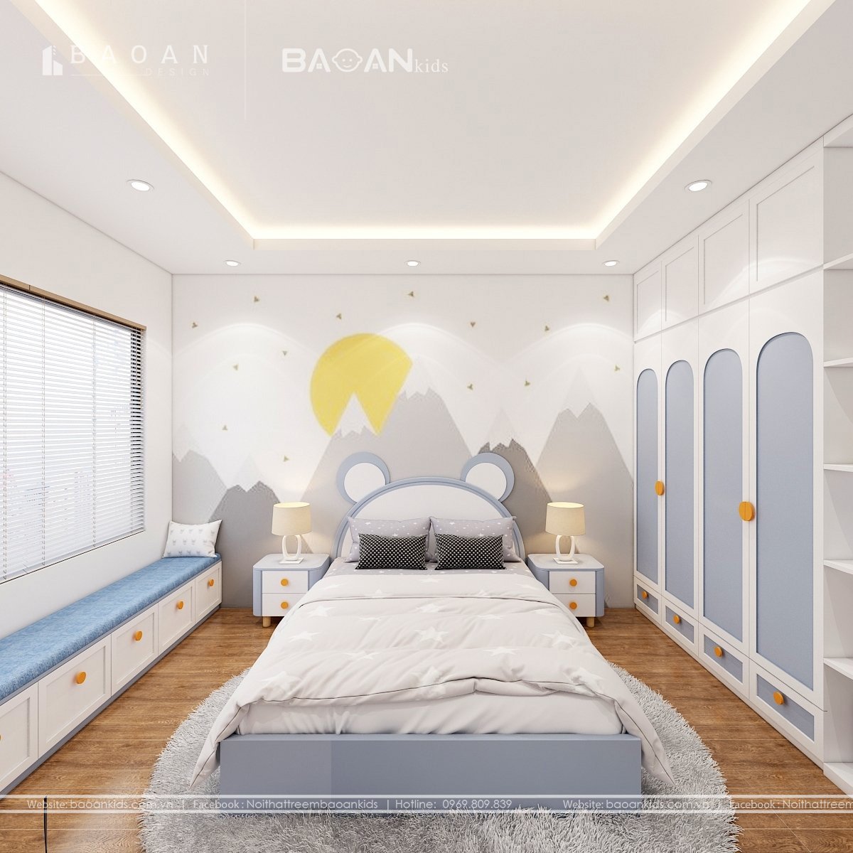 phòng ngủ màu xanh img9